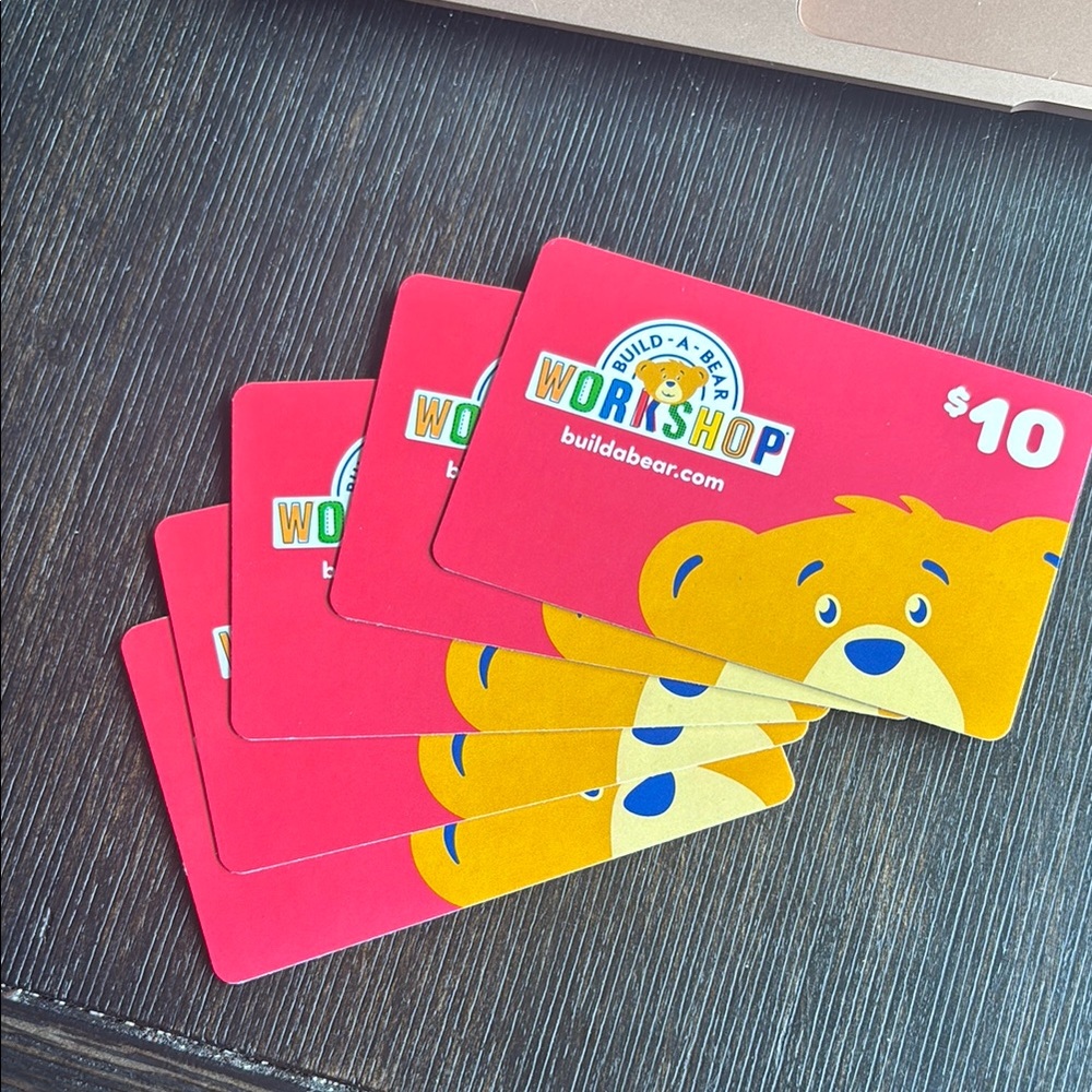 5 Build-A-Bear Workshop Gift Cards - Pink and Gold